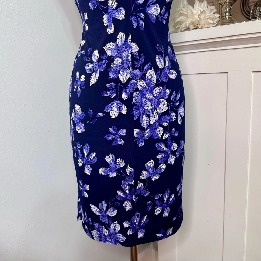 Connected Apparel Blue Floral Ruched Sheath Dress Size 8p - Picture 8 of 11